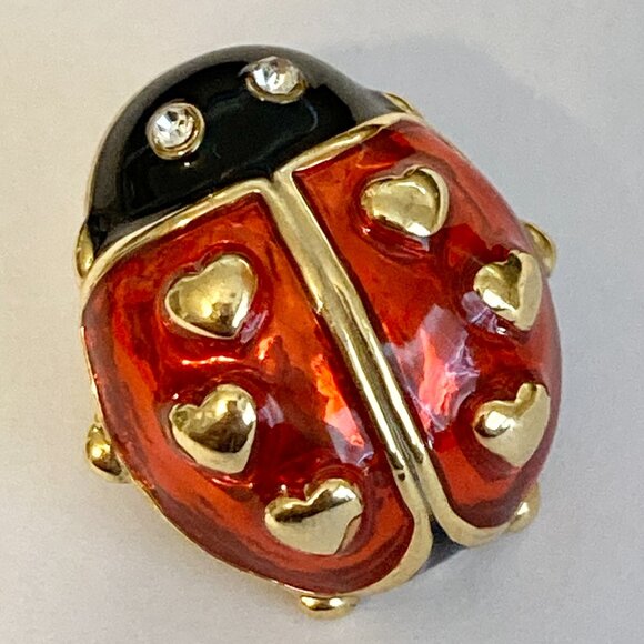 Vintage AVON Love Bug Brooch Pin Ladybug Insect Hearts Enamel Rhinestone Eyes - Picture 14 of 14
